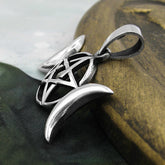 Triple Moon Goddess Symbol Pentagram Pentacle Cut-Out Pendant | Woot & Hammy